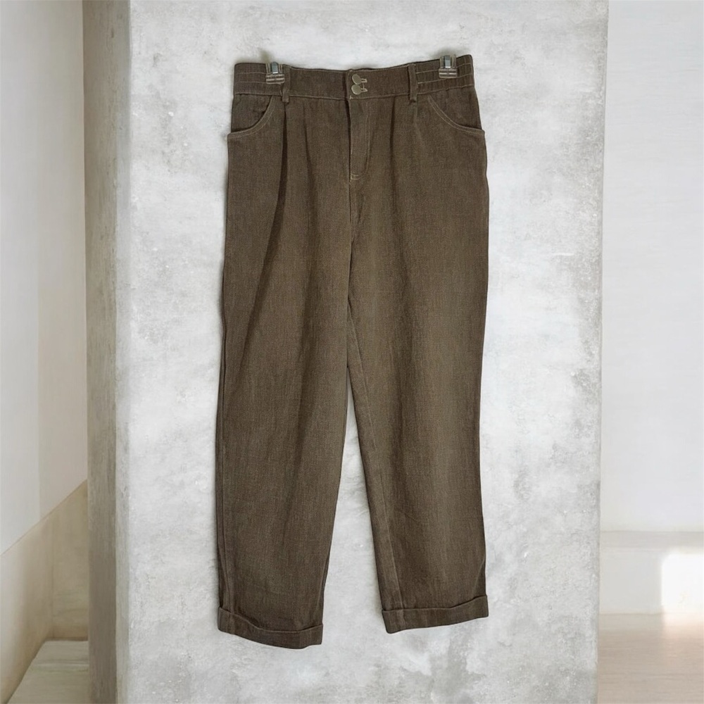 Gilli Classic Women’s Cuffed Ankle Brown Khakis with Pleated Front and Elastic